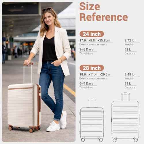 Checked Suitcase 24in Expandable ABS+PC Side Handles luggage Cream