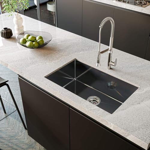 32 x 19 Inch Gloss Black Ceramic Coating with NanoTek Undermount Kitchen Sink