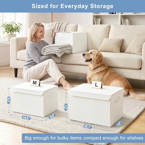 Large 22 Quart Linen Fabric Foldable Storage Bin Cube Organizer Basket with Flip (4 Count)