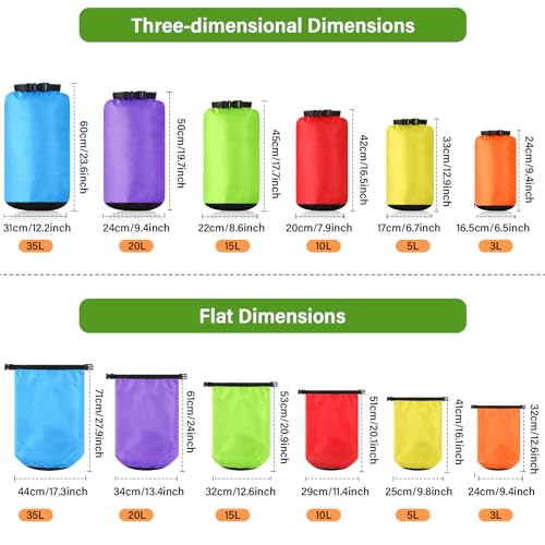 6 Pcs Waterproof Dry Bag Set for Kayaking & Camping (6 Count)