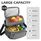 Double Layer Cooler Insulated Lunch Bag Adult Lunch Box Large Tote Bag for Men (White&Black Stripes)