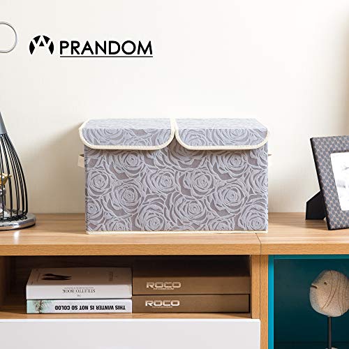 Large Foldable Storage Bins with Lids Fabric Decorative Storage Box Cubes Organizer Containers Baskets with Cover Handles Removable Divider for Home Bedroom Closet 17.3x11.8x9.8 Inch 3 Pack (3 Count)