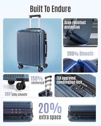 20 Inch Carry On Luggage 22x14x9 Airline Approved (3 Piece)
