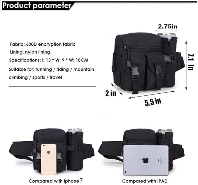 Tactical Waist Pack With Detachable Water Bottle Holder Pocket Fanny Pack & Outdoor Lumbar Bag for Hiking Travelling Climbing Cycling Camping Shopping Hunting Fishing