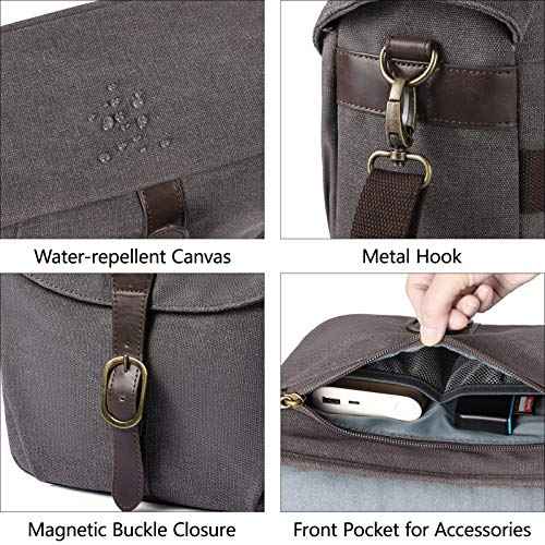 Canvas Crossbody Camera Bag with Rain Cover for Women Men
