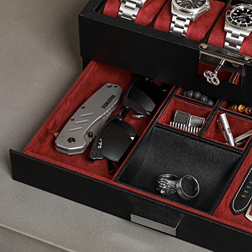 10 Slot Watch Box in Leather with Valet Drawer