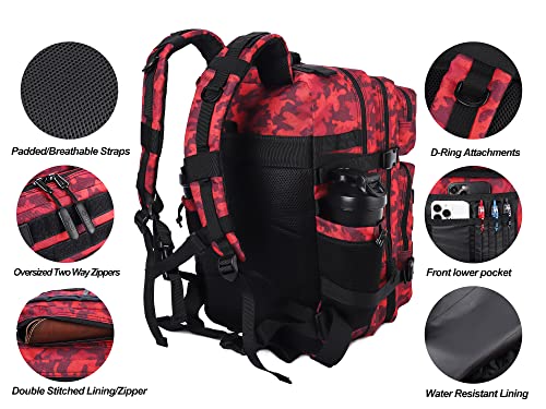 Military Tactical Backpack for Men and Women 45L Army 3 Days Assault Pack Bag Large Rucksack with Molle System Red Black