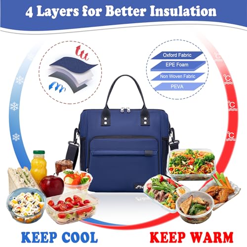 Bule Lunch Box for Women Insulated Lunch Bag for Female Adult for Work