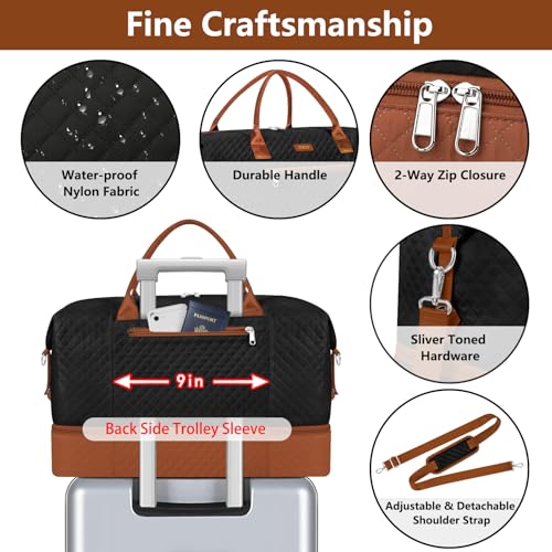 Weekender Bag for Women 21.5" Travel Duffel Large Carry On Bag 3PCS (3 Count)