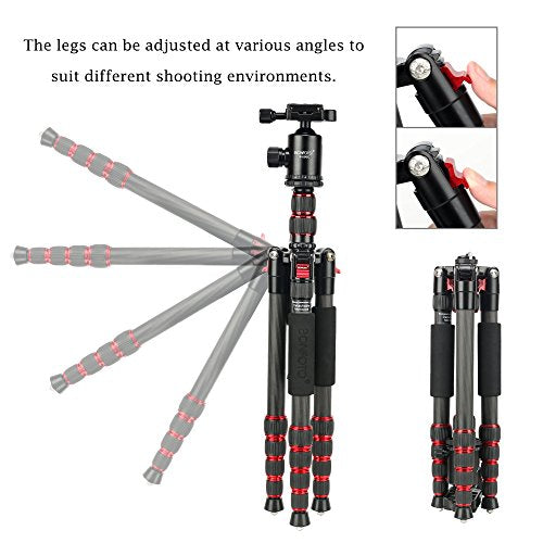 B690C Lightweight Carbon Fiber Portable Tripod Compact Travel Camera Tripod Monopod with 360 Degree Ball Head