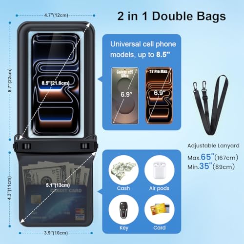 Double Space Floating Waterproof Phone Pouch [Up to 8.5''] (2 Count)