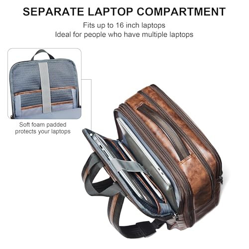 Vegan Leather Laptop Backpack for Women and Men Fits 16 Inch Laptop