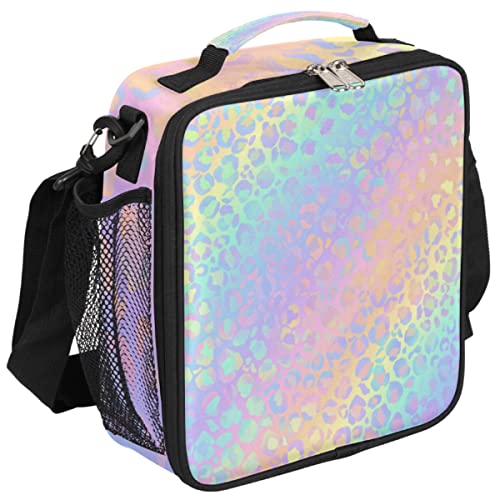 Leopard Print Kids Lunch Bag Rainbow Leopard Skin Insulated Lunch Box Mini Cooler Back to School Thermal Meal Tote Kit Bento Tote Bags Thermal Lunchbox for Boys Girls (Leopard Print)