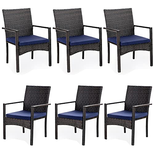 Wicker Patio Dining Chairs Set of 6 with Removable Cushions (6 Count)