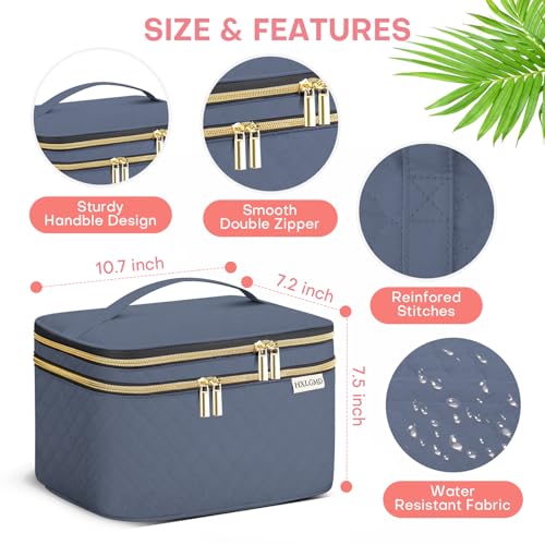 Large Makeup Bag with Mirror Double Layer Travel Make Up Organizer Case