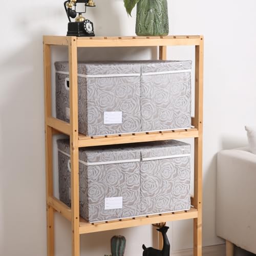 Jumbo Collapsible Storage Boxes with Lids Fabric Decorative Storage Bins Cubes Organizer Baskets with Cover Handles Divider for Bedroom Closet Living Room 23.2x15.7x11.8 Inch 3 Pack (3 Count)