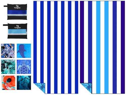 2 Pack Microfiber Beach Towels Oversized 71x32 Blue Striped (2 Count)