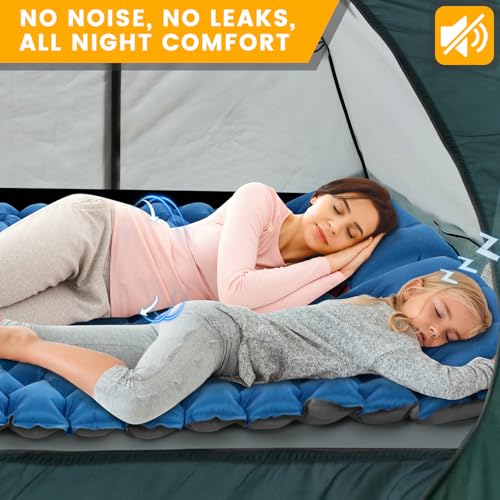 4in Double Sleeping Pad for 2 Person with Foot Pump and Pillow