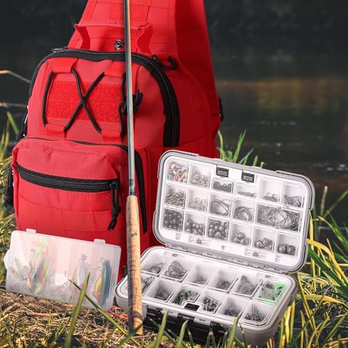 482 Pcs Fishing Sling Tackle Bag Set Fish Tackle Box Backpack Storage Fishing Gear and Equipment Included Fish Hook Remover Tool Lures Lip Gripper (482 Count)