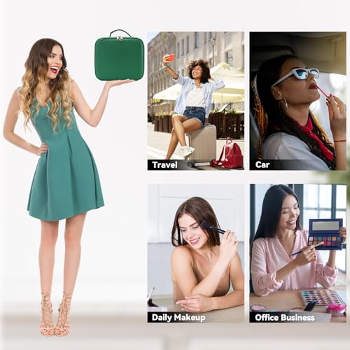 Travel Makeup Bag with LED Mirror and 10x magnifying glass with 3 Lighted Settings
