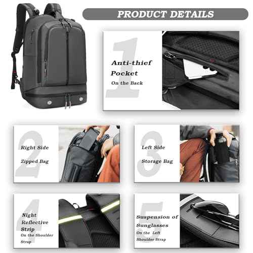 16 Inch Laptop Backpack Water Resistant Carry On Daypack Backpack Anti Theft Travel Rucksack Backpack with Shoe Compartment Shoulder Strap for Men Women