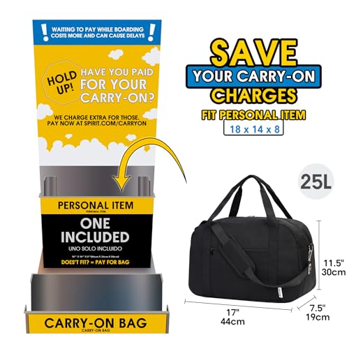 18" Carry on Bag Underseat for Airplane Spirit Airlines Personal Item Travel Bag 18x14x8 Small Duffle Bag Duffel Bag Gym Weekender Overnight Bag with Wet Pocket for Women and Men