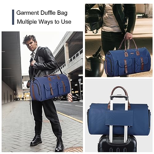 2-in-1 Canvas Garment Duffle Travel Bag with Shoulder Strap,Blue