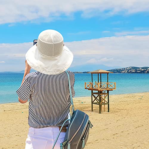 Women Mesh Crown Wide Brim Sun Hats Floppy Summer UV Protection UPF Hat for Beach Hiking Garden Travel Lawn Work Chin Strap