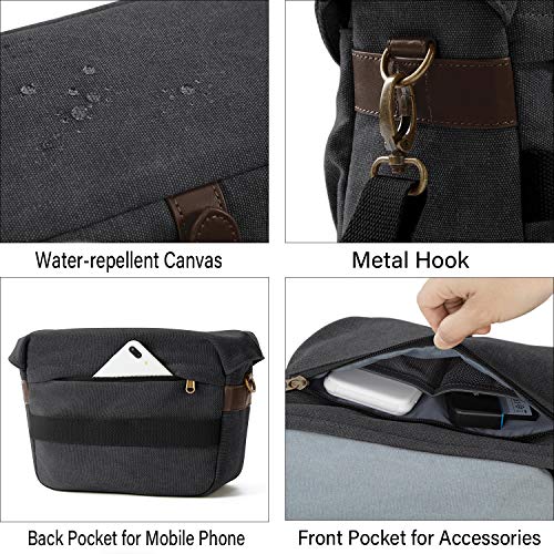 Canvas Crossbody Camera Bag with Rain Cover for Women Men