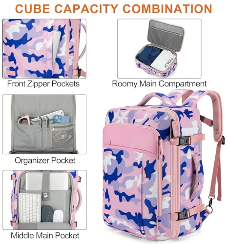 40L Expandable Carry On Travel Backpack with 4 Packing Cubes