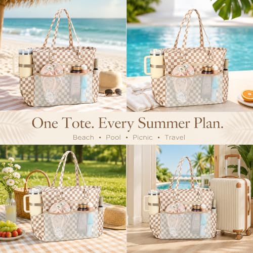 Waterproof Beach Tote Pool Bags for Women Ladies Extra Large Carry On Bag With Wet Compartment for Weekender Travel
