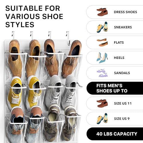 24 Pockets Large Clear Over the Door Shoe Organizer