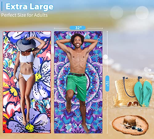 Microfiber Beach Towel with Bag Oversized 71x32 Sand Free 2 Pack (2 Count)
