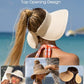 Womens Sun Hat with Ponytail Hole Wide Brim Beach Straw Visor Khaki