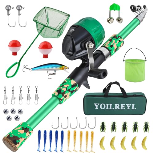Collapsible Telescopic Fishing Rod and Reel Combo Push Button Small Fishing Pole Kit Beginner Youth Girls Fishing Starter Set Tackle