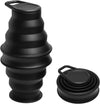 Collapsible Silicone Water Bottle - Foldable, Lightweight, and BPA-Free | 500ml (17oz) Reusable Leakproof Bottle for Camping, Travel, and Gym | Compact & Durable with Carabiner - Black