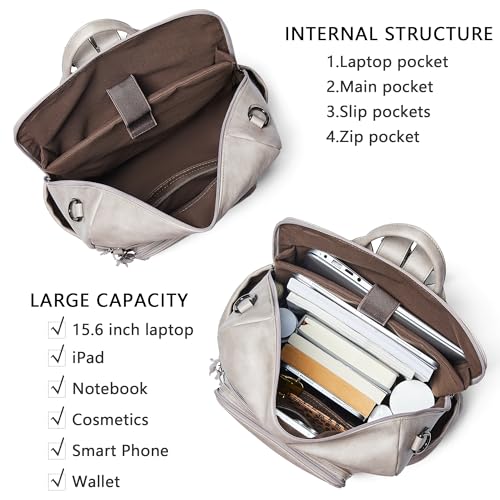 Vegan Leather Laptop Backpack for Women 15.6 inch Work Backpack Fashion Travel Backpack Purse for Business College