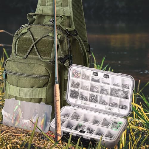 482 Pcs Fishing Sling Tackle Bag Set Fish Tackle Box Backpack Storage Fishing Gear and Equipment Included Fish Hook Remover Tool Lures Lip Gripper (482 Count)