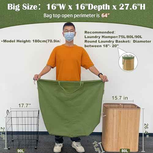 Canvas Laundry Bags with Handles & Square Base 16"Wx16"D x27.6"H
