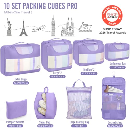 10 Set Packing Cubes for Travel Essentials (99 Count)