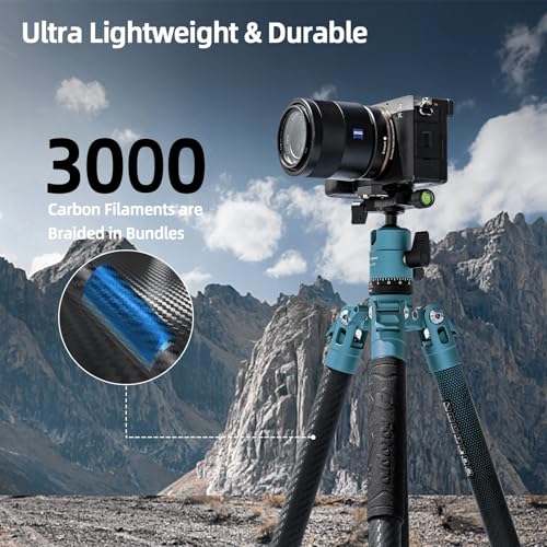62 Inch Carbon Fiber Tripod for Camera Ultralight Travel Camera Tripod Max Loads Up 22lbs X