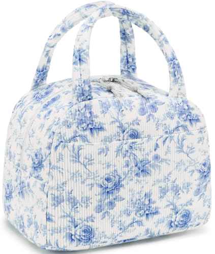 Lunch Bag for Women Cute Corduroy Lunch Tote Bags with Shoulder Strap Reusable Insulated Lunch Box Large Capacity Reusable Insulated Cooler for Work Picnic or Travel