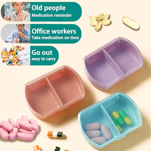 2PCS Small Pill Case Travel Pill Box Cute Pill Organizer for Purse Portable Daily Medicine Organizer 2 Compartment Pill Holder for Vitamins (2 Count)