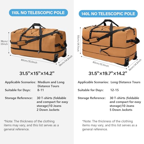 Wheeled Collapsible Duffel Bag 110L
