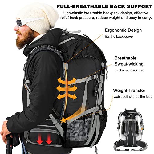 50L Hiking Backpack with Rain Cover for Both Men & Women