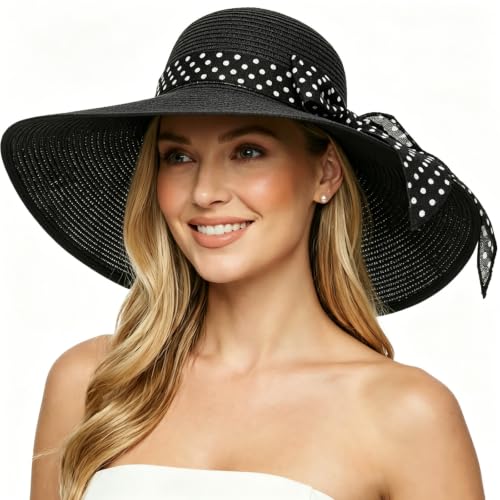 Wide Brim Sun Hat for Women Floppy Straw Hat Summer Beach Hats Fashionable Trendy Hats Sun Protection UPF 50+