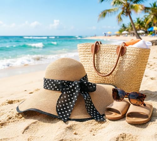 Wide Brim Sun Hat for Women Floppy Straw Hat Summer Beach Hats Fashionable Trendy Hats Sun Protection UPF 50+