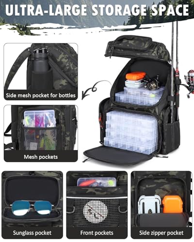 50L Fishing Backpack with Tackle Boxes