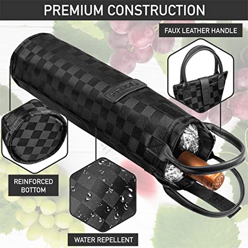Single Bottle Wine Bag Carrier Insulated Wine Cooler Tote Square Black