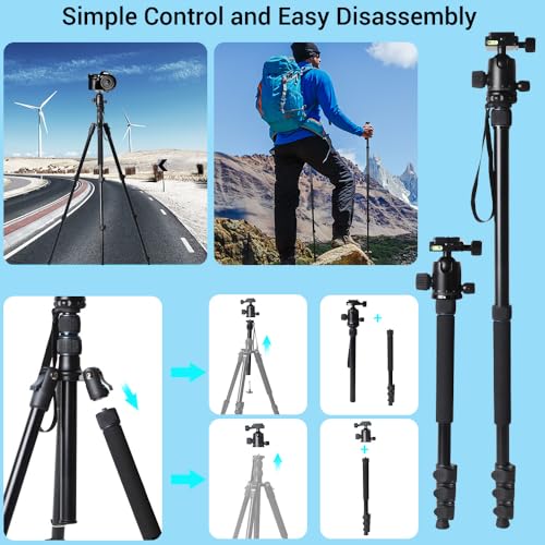71" Camera Lightweight Foldable Aluminum Tripod & Monopod with 360° Ball Head Payload 33lbs